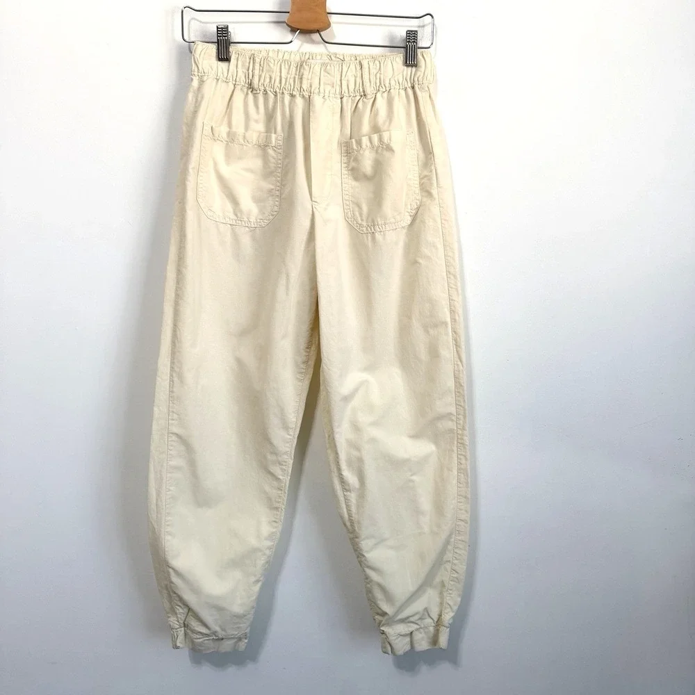 Zara Jogger Pants XS Pull On Linen Blend Belt Loops Casual Cream‎ Pockets Crop